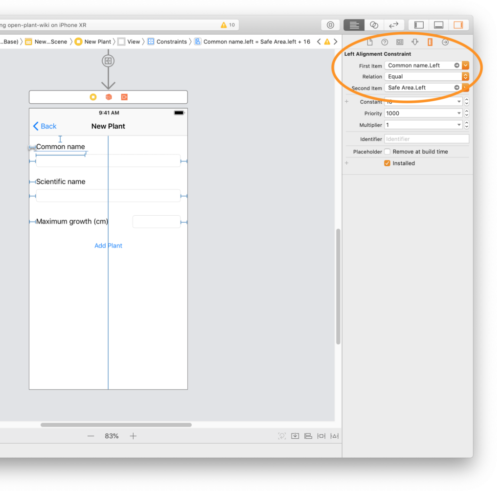 Left alignment constrain menu | Phrase