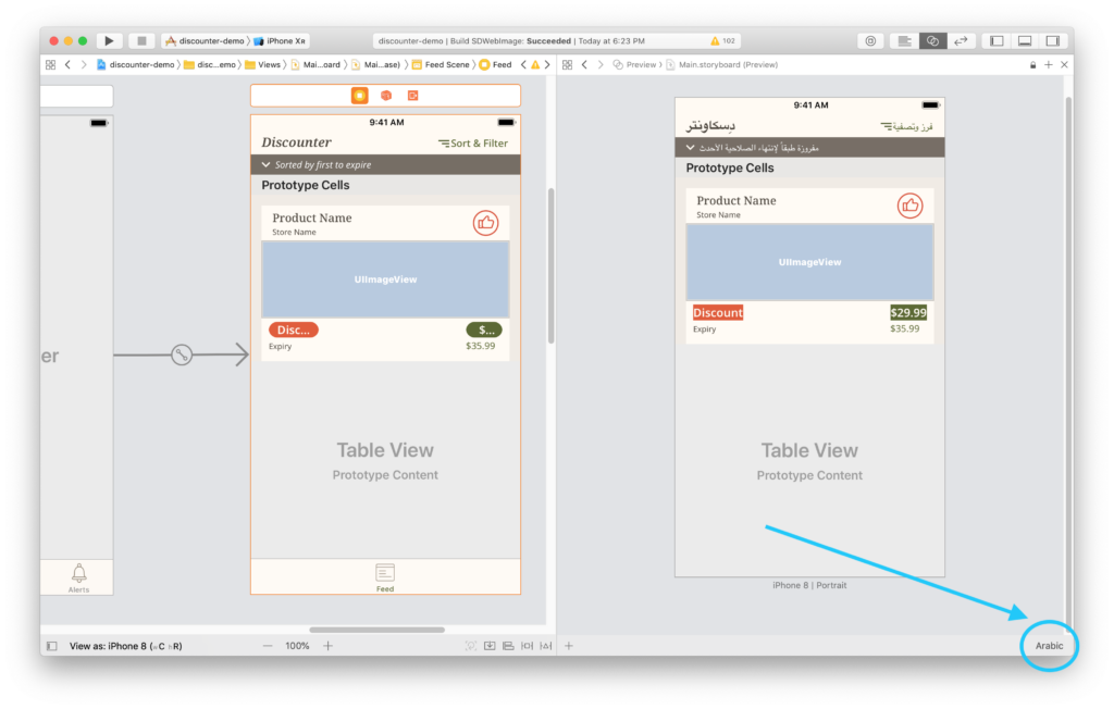 Previewing our FeedController in Arabic using the Assistant Editor | Phrase