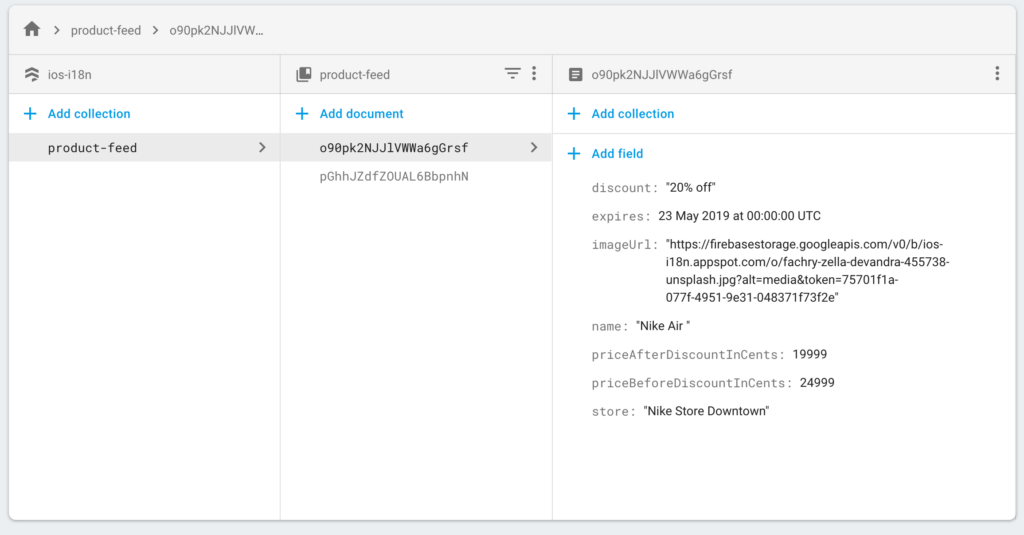 Product feed Firestore model | Phrase