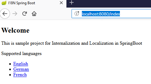 Spring Boot localhost:8080 English menu | Phrase