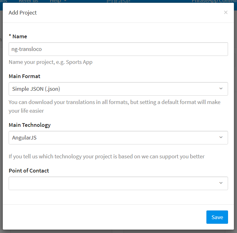 Add project menu in Phrase | Phrase