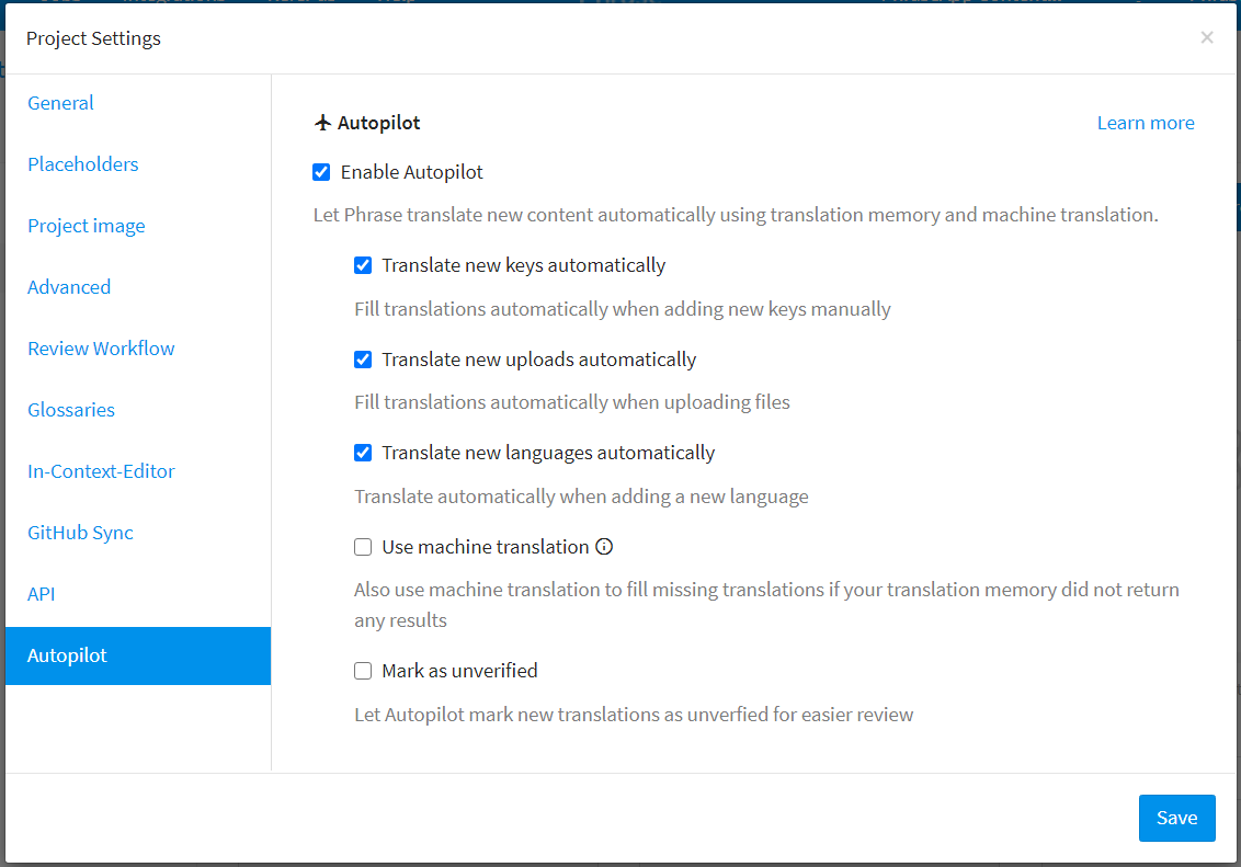 Autofill menu Phrase | Phrase