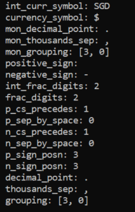 Python localeconv() function output | Phrase