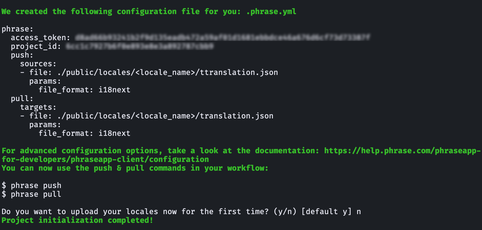 CLI config finished | Phrase