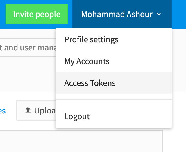 Access tokens in menu | Phrase