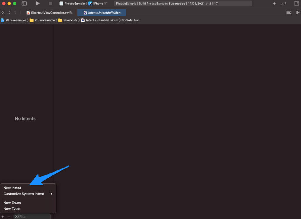 sirikit add custom intent | Phrase