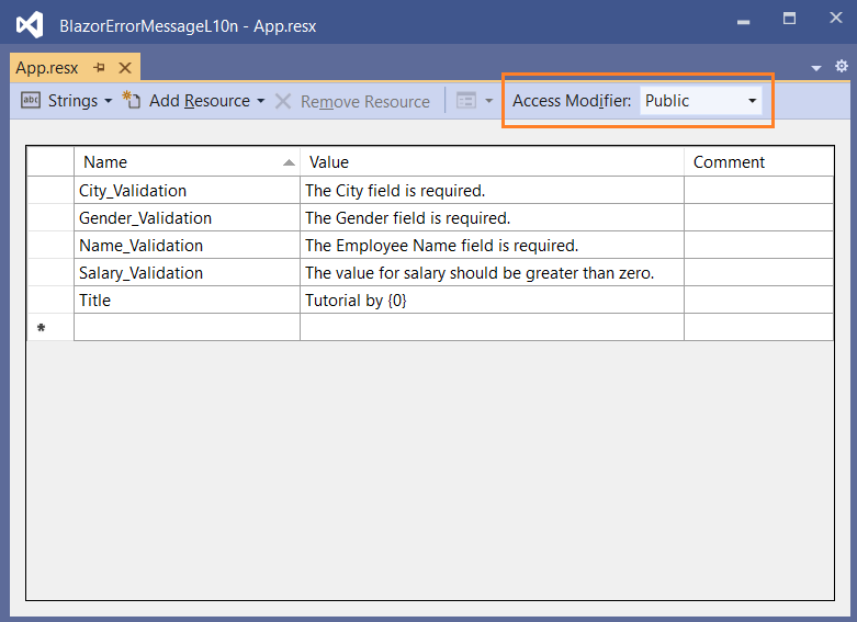 App.resx Access Modifier | Phrase