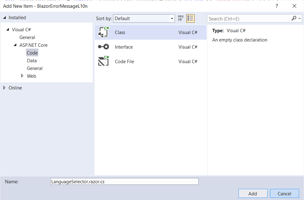 LanguageSelector.razor selecting class | Phrase
