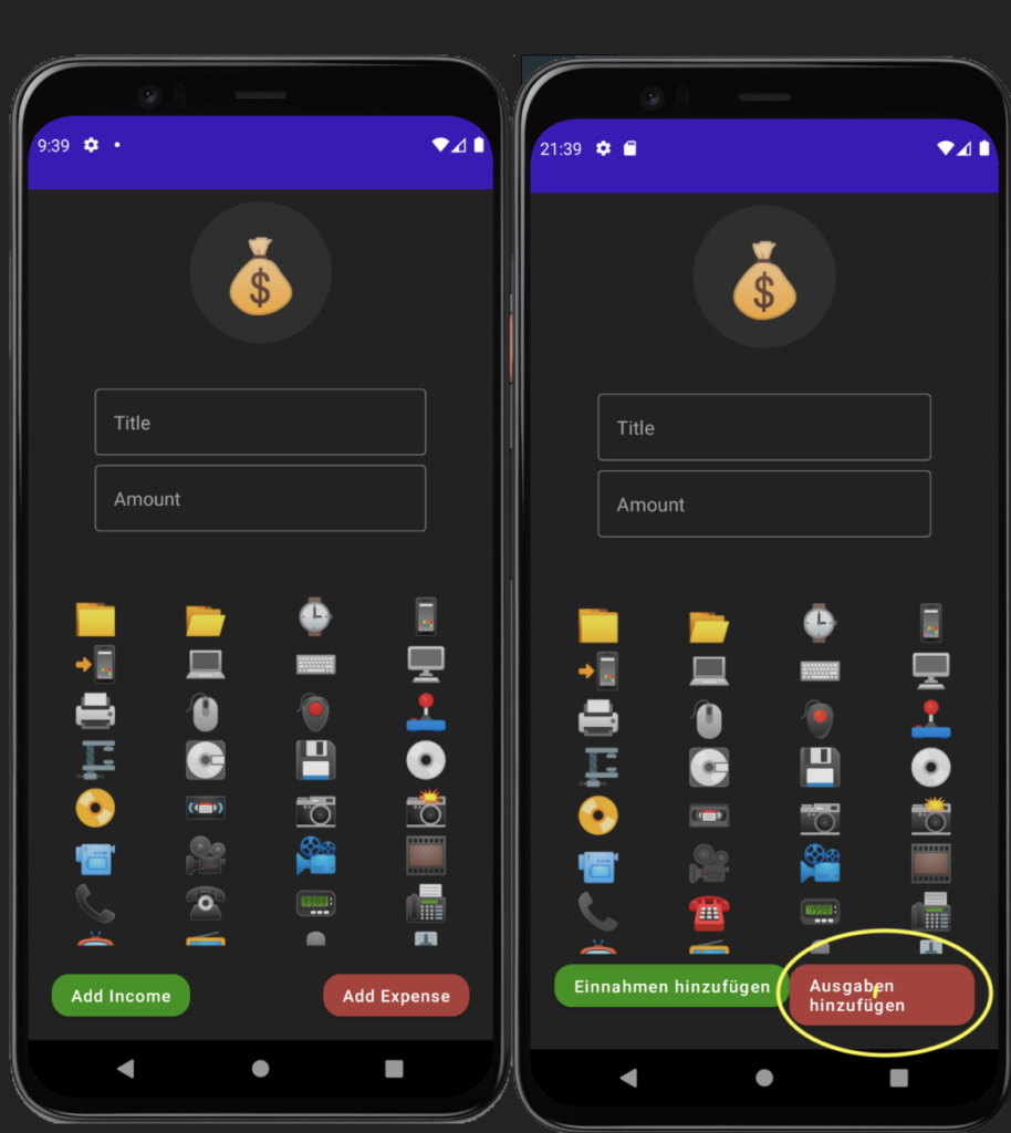 Split German translation on button | Phrase