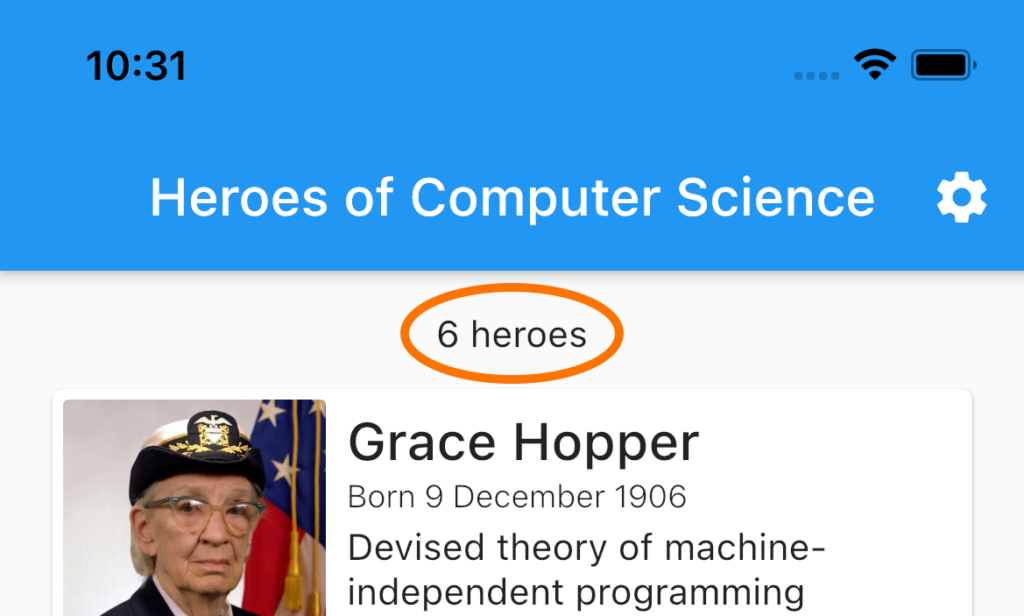 Écran d'accueil de l'application Heroes of Computer Science, pluralisation en anglais | Phrase