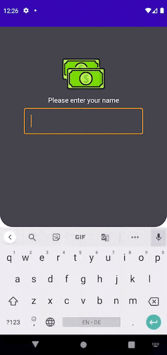 dynamic string (Hello, ${name}) at the top of the Dashboard screen | Phrase