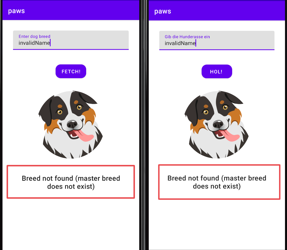 English and German demo app version next to each other without translation | Phrase