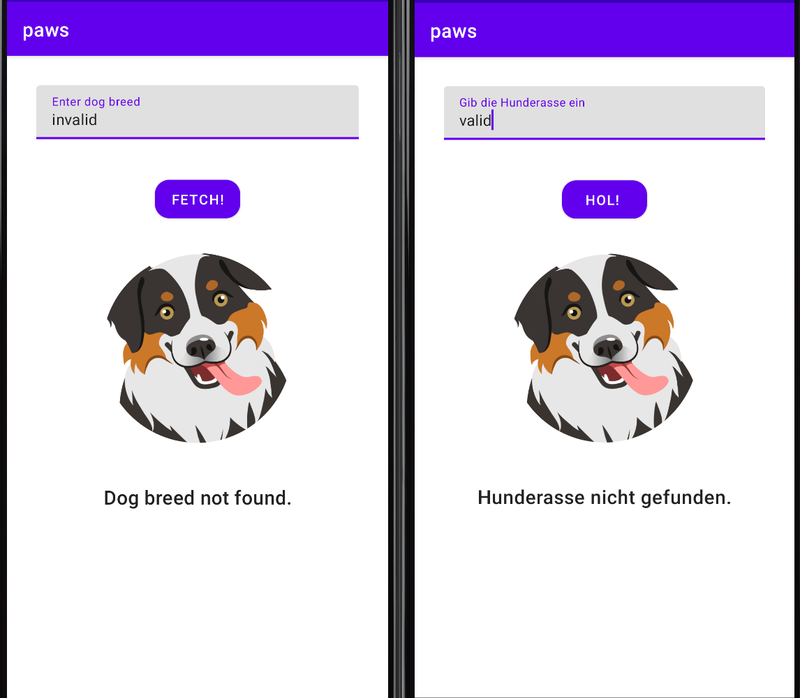 English and German demo app version next to each other with translation | Phrase
