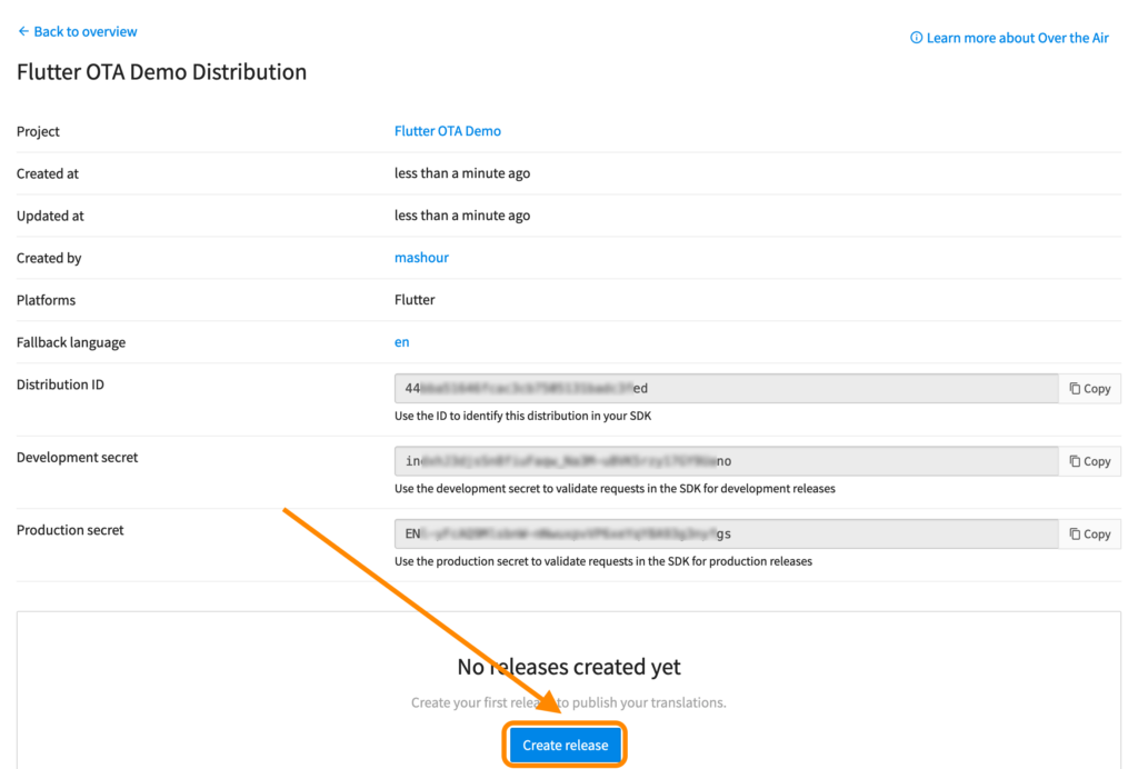 Créer une version dans le menu des détails de distribution | Phrase