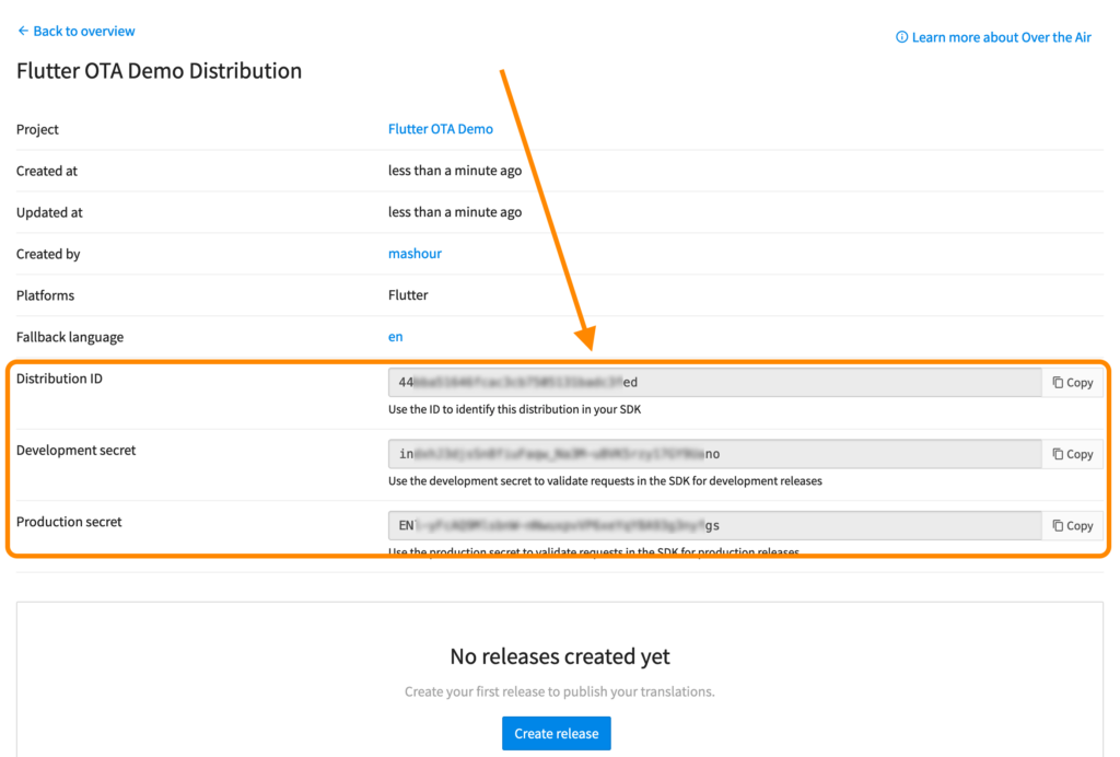 Page des détails de la distribution sur la console Phrase | Phrase