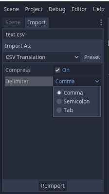 Changing the Delimiter options of our CSV file in the import menu | Phrase