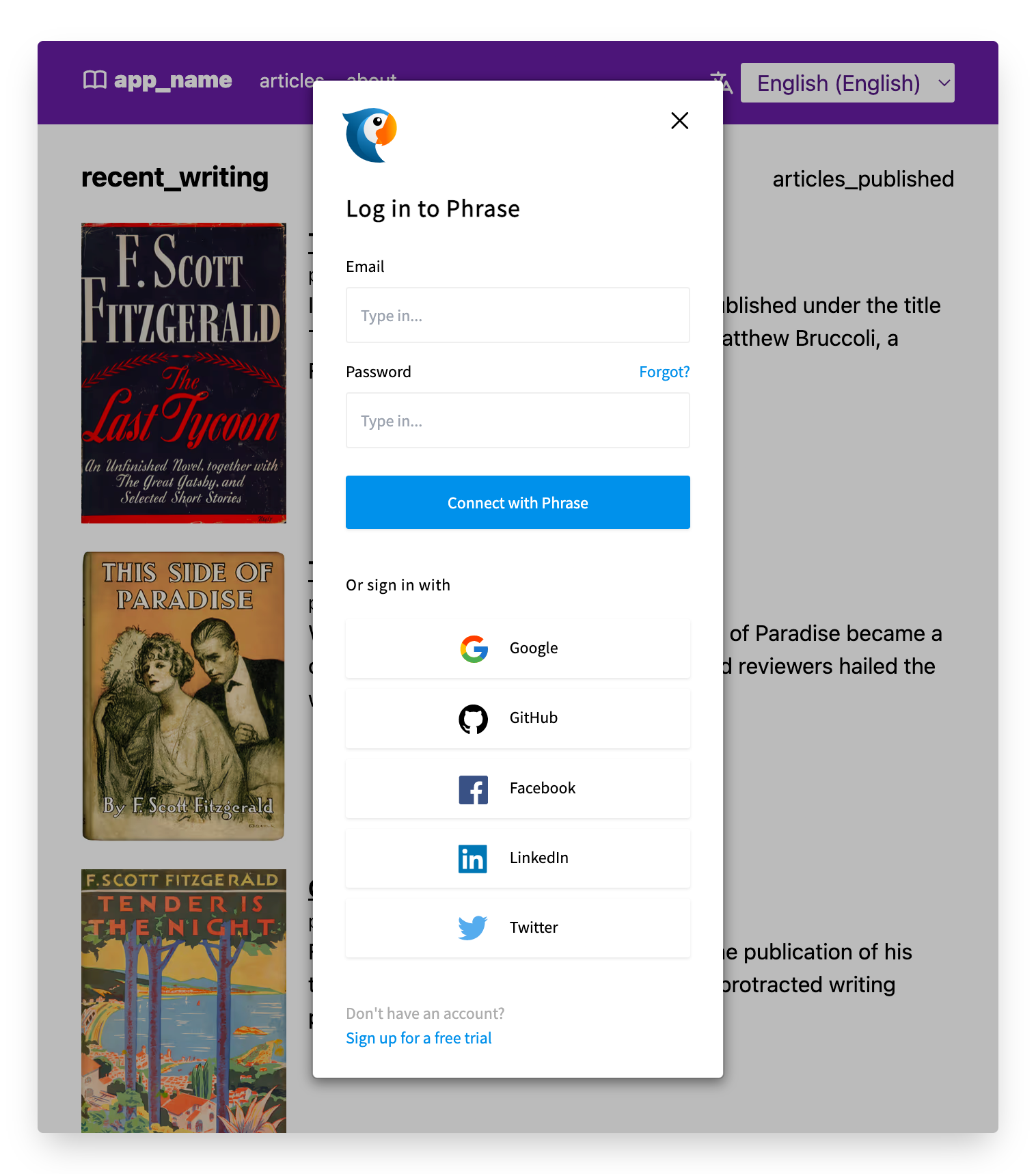 The Phrase ICE login modal