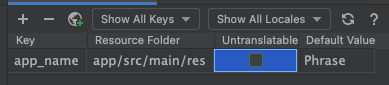 Translation editor default setup with default file strings.xml and first key created | Phrase