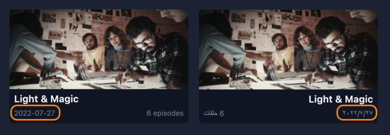 Date formats for English-Canada and Arabic-Egypt, shown side by side | Phrase