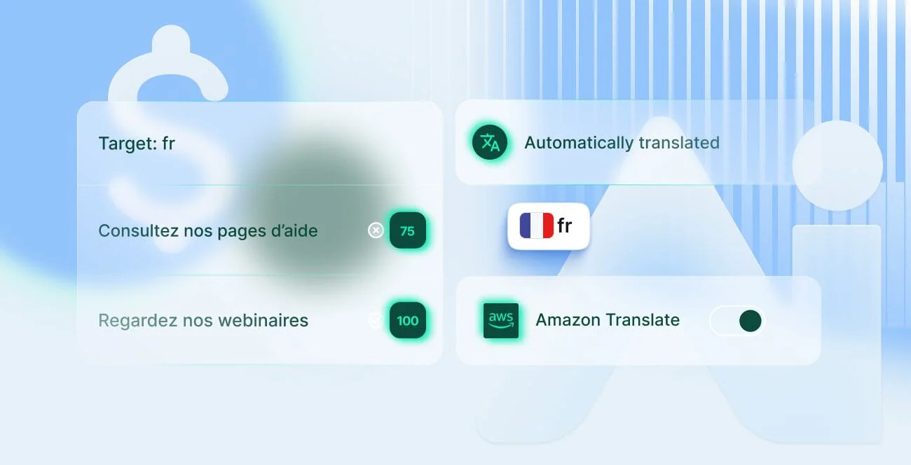 A visual interface displays machine translation workflows within Phrase TMS, with charts and cost indicators showing how automated translation reduces localization expenses while maintaining quality.