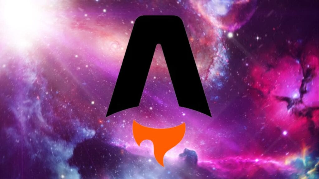 A stylized Astro.js logo set against a vibrant cosmic nebula background, symbolizing the scalability and global reach of Astro.js for multilingual websites.