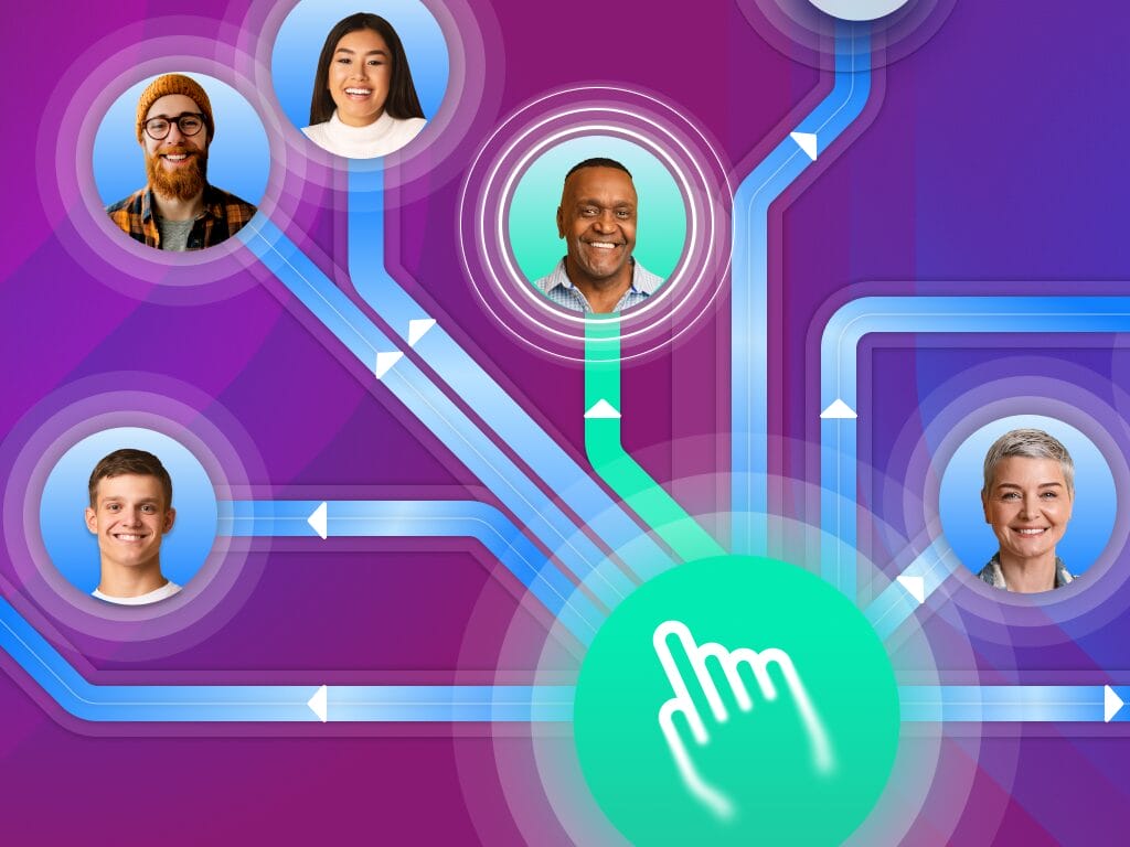 Abstrakte Illustration, die miteinander verbundene Tools und Systeme zeigt und anbieterunabhängige Innovation sowie flexible Technologieintegration symbolisiert.